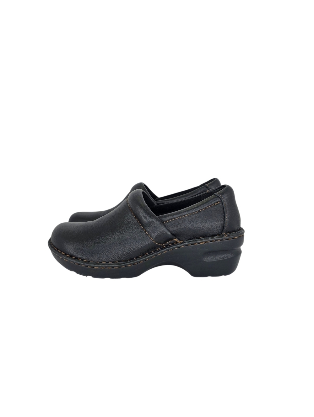 Born B.O.C. Women's Peggy Clog Size 8M  Black Leather Wedge Slip On Shoe Comfy